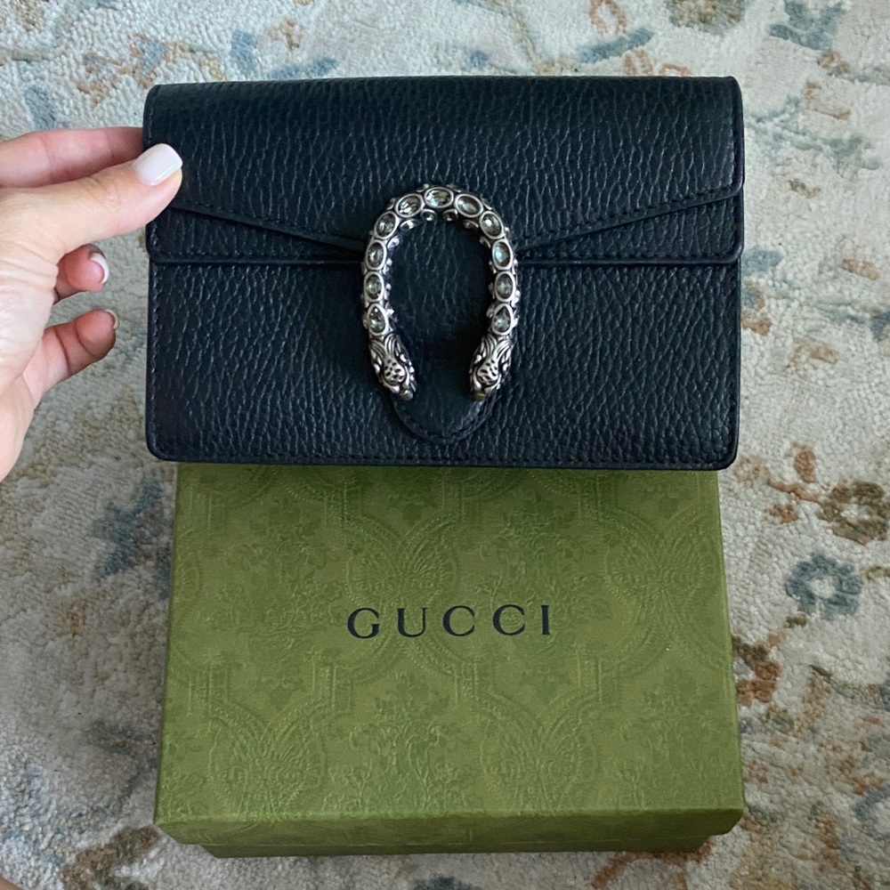 Gucci Black Leather Dionysus mini bag Silver Accent